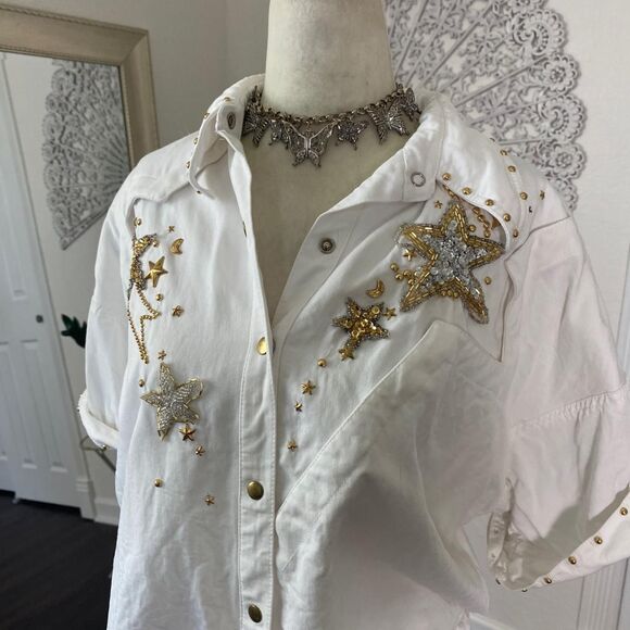 Lillie Rubin Vintage 1980s Celestial Star Beaded Studded White Cowgirl Set M / L - Picture 3 of 8